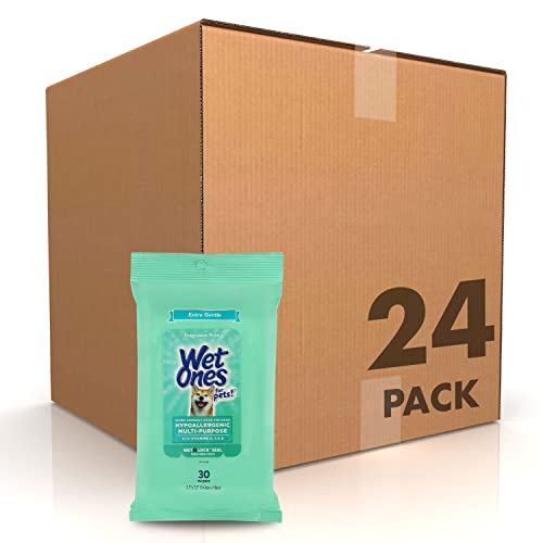 Image of Wet Ones for Pets Hypoallergenic Multi-Purpose Dog Wipes with Vitamins A, C & E Fragrance-Free Hypoallergenic Dog Wipes, Wipes with Wet Lock Seal Pouch Dog Wipes - (Pack of 24)