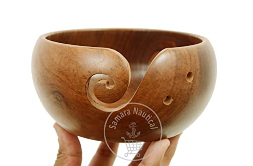 Samara Nautical Rosewood Wooden Yarn Bowl - 3" x 6" Crochet & Knitting Holder with Holes - Ideal Ideal for Knitting & Crochet - Image 4