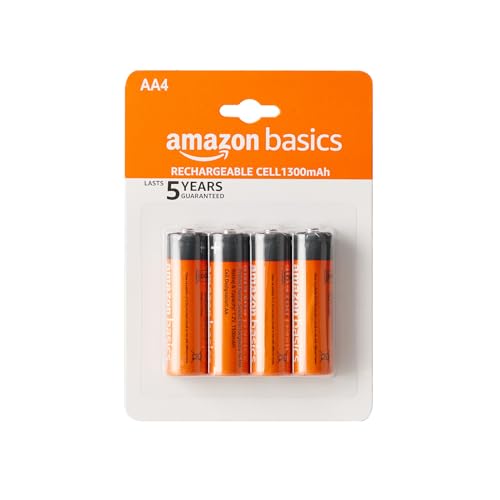 Image of Amazon Basics AA Rechargeable Batteries | 1300 mAh with 1.2 V Power| Ni-MH Batteries (Pack of 4)