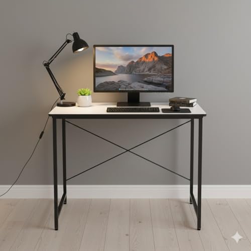Image of Amazon Brand - Solimo Premium Engineered Wood Office Desk | Study Table for Students & Adults | Compact Wooden Desk for Home (White)