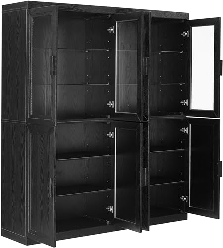 Crosley Furniture Essen 2-Piece Glass Door China Hutch Kitchen Pantry Storage Cabinet Set, Dining Room, Black - Thumbnail 5