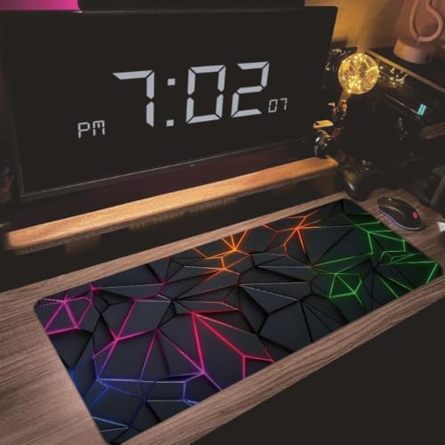 Image of Neon Polygon Design Extended Gaming Mouse Pad 800x300x2mm, Geometric RGB Pattern Desk Mat with Non-Slip Rubber Base, Keyboard & Mouse Pad for Gaming, PC, Laptop & Office(1-pcs)