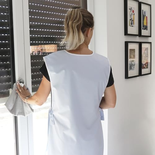 ZOLLNER Überwurfschürze - hochwertiger und langlebiger Kleiderschutz in hellblau - Universalgröße - Mischgewebe - mit praktischen Druckknöpfen und Seitentasche - waschbar bis 95°C – Bild 4