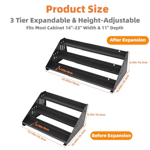 RICHMYC-3-Tier-Spice-Rack-Organizer-13-22-Expandable-Height-Adjustable-Metal-Spice-Organization-for-Cabinet-Kitchen-Seasoning-Organizer-Anti-Slip-Guardrail-Spice-Storage-for-Countertop-Pantry