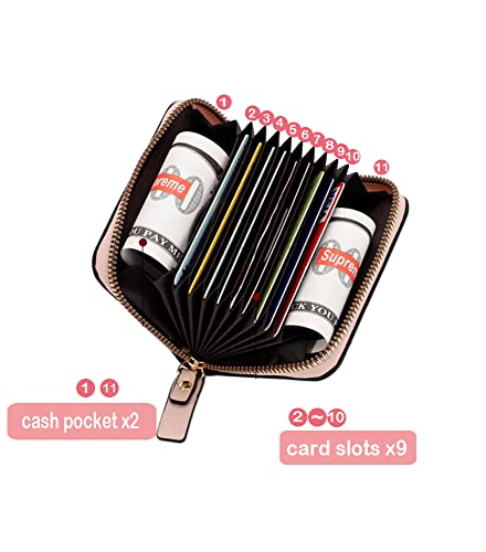 Image of Girls Cute Cow Credit Card Holder Zipper Wallet with 9 Card Slots & 2 Cash Pockets Coin Purse for Teen Women (PINK)