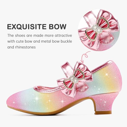 Image of Dufannie Girls Dress Shoes Low Heel Princess Flats Mary Jane Flower Wedding Party Glitter Shoes for Kids Toddler