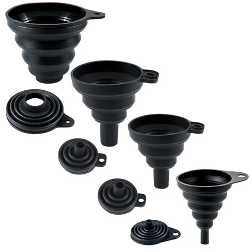 4 Piezas de Embudo de Silicona para Cocina | Embudos Plegables de Silicona para Cocina, Hogar, Botellas de Agua, Botella de Aceite, Líquidos y Polvos, 4 tamaños
