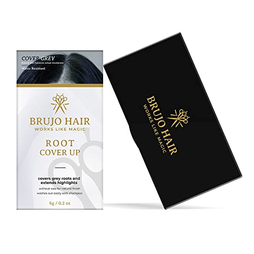 BRUJO 6g Black Hair Root Touch Up Concealer - Waterproof Root Cover Up Hair Powder with Brush - Temporary Hair Color for Gray Hair Coverage - Ideal for Extending Time Between Coloring