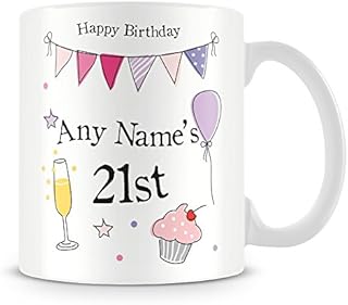 21st Birthday Gift for Women - Personalised Mug/Cup - Add Name - Party Design - Pink