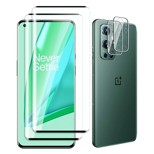 Fyqzio [2+2 Stück Gehärtetes Glas Schutzfolie kompatibel mit OnePlus 9 Pro und Kamera Keine Blasen 9H Härte Anti-Scratch 3D-Curved HD-Displayschutz für OnePlus 9 Pro