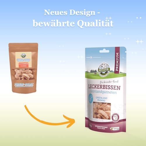 Bellfor Gefriergetrocknete Grönlandgarnelen – 35 g – Getreidefreie Leckerli für Hunde, Unterstützt die Verdauung, Reich an Hochwertigem Protein