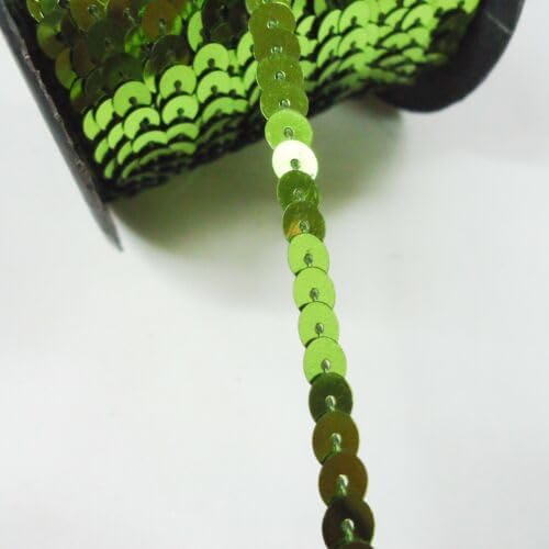 50 Yards Single Row Sequins Trim 5mm Wide for Sewing, Arts and Crafts Lime Fabric