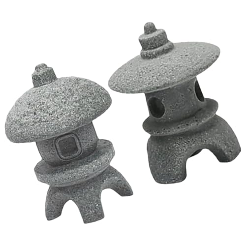 IWOWHERO Set 2 Mini Padiglioni Giapponesi in Arenaria per Giardino Zen Decorazione Bonsai e Padiglione Lanterne in Pietra Resistenti al Sole per Esterni e Ambienti Paesaggistici