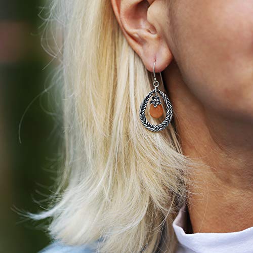 Pz Paz Creations 925 Sterling Silver Pear-Shaped Dangle Earrings For Women Girls | Center Gemstone And Braided Design | Hypoallergenic For Pierced Ears (Peach Moonstone) #TOP1