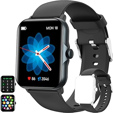 Smart Watch Call Receive/Dial 1.72" Smartwatch for Android iOS Phones with Call Text Waterproof Fitness Tracker Heart Rate Sleep Tracker Voice Control Sports Fitness Watch for Women Men (N-Black) Cover