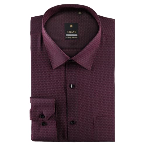 Image of 7-DAYS Premium Men's Formal Shirts - Cotton Rich, Textured Self-Design, Full Sleeve, Regular Fit, Wrinkle Resistant, with Pocket - Perfect for Office