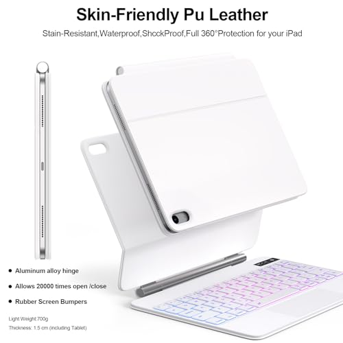 For iPad (A16) 11th &10th generation Case with Keyboard,Backlight Multi-Touch Trackpad for iPad 11th Gen 2025 11 inch&10th Gen 2022 10.9 inch, Magic-Style with Floating Cantilever Stand,T-White by AHYWTAN - Image 4