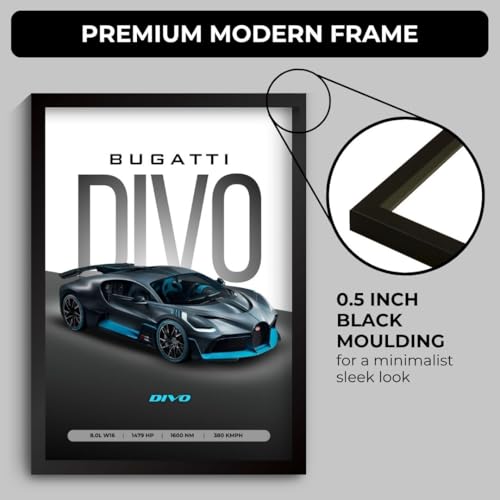 Image of Bugatti Divo Poster | Framed Bugatti A4 Sized (31 x 23 cm) | Divo Car Poster for Wall, Gift for Boys, Hypercar Frames | Dream Car Posters for Wall, Bedroom, Hostel, Study Area, Hostel (F 087)