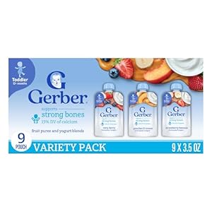 Gerber Baby Food Pouches, Very Berry (3), Peaches & Cream (2), Strawberry Banana (2), Value Pack, Fruit and Yogurt, Toddler, (3.5 oz each), (Pack of 9)