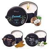 Massage Oil Candle 3 Pack,Coconut Oil Based-Daily Moisturizing Body Oil Relaxing-Natural Therapy Oil Scented Candle-6.9OZ (Coconut, Tobacco Vanilla, Thyme & White Tea)