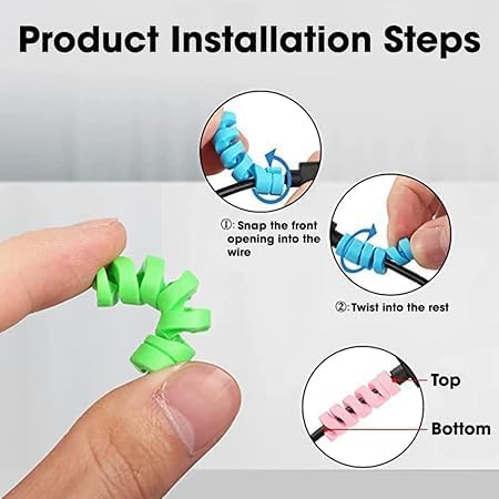 Image of Spiral Cable Protector, 150cm Plastic Cord Organizer for Charging Cables, Headphone and Charger Wire Protection Cover, Universal Device Compatible (1 Set (10 Pieces))