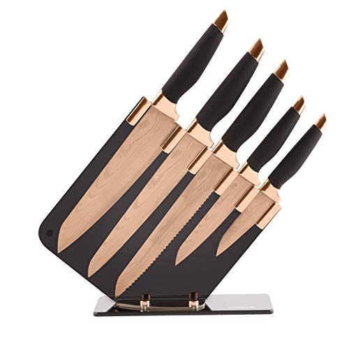 Tower-T81532RD-Kitchen-Knife-Set-with-Acrylic-Knife-Block-Damascus-Effect-Stainless-Steel-Blades-Rose-Gold-and-Black-5-Pieces