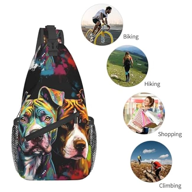 Pitbull Florescent Dog 1 Crossbody Chest Bags for Women, Small Crossbody Shoulder Bag Sling Bag Travel Hiking Daypack
