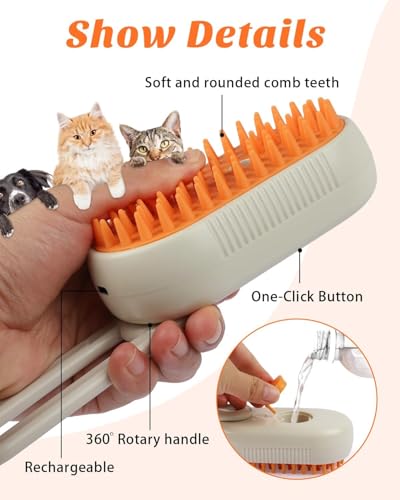 Image of 4-in-1 Cat & Dog Grooming Mist Steam Brush - Electric Pet Shedding Comb with Spray, Massage, and Cleaning - Anti-Hair Loss, Soft Silicone Bristles - for All Fur Types