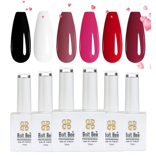 Image of Bolt Bee Gel Polish Kit Gel Polish Set, 6 Colors Light Soft Sakura White Nude Spring Soak off Nail Art Design Manicure Kit at Home (B+W+W+P Shades)