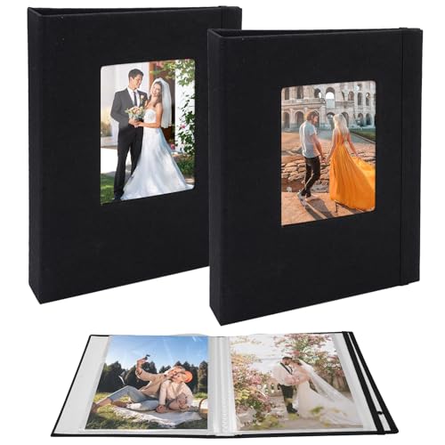 2 Piezas Album Fotos 13x18 52 Fotos, Album Fotos Negro, Album Foto 13x18, Albunes para Fotos,álbum Insertable de Linocon 52 Bolsillos, para Boda, Familiar