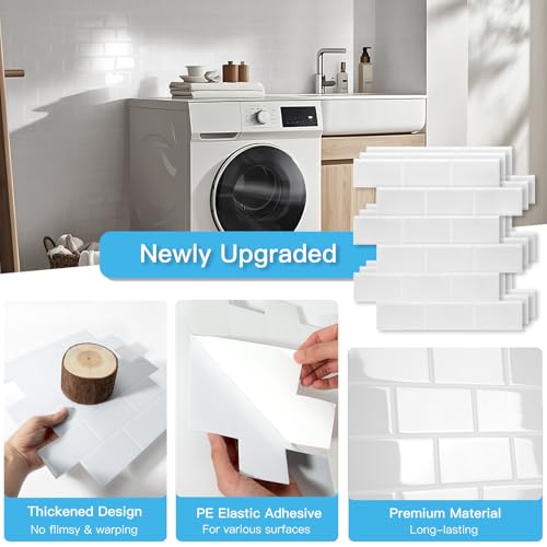 Art3d Peel and Stick Backsplash Tiles – 12"x12" White Washed Thicker Design, Self-Adhesive Wall Tile for Kitchen & Bathroom - Image 6