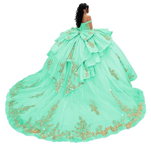 Ftupza Puffy Tulle Quinceanera Dresses Aqua Tassel Sweet 16 Dress 0