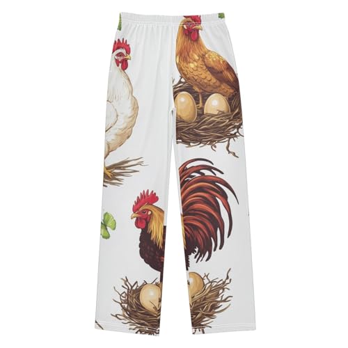 ZZXXB Rooster Egg Leaves Boys Long Pants Soft Trousers Elastic Waist Kids Lounge Bottoms with Pockets S-XL