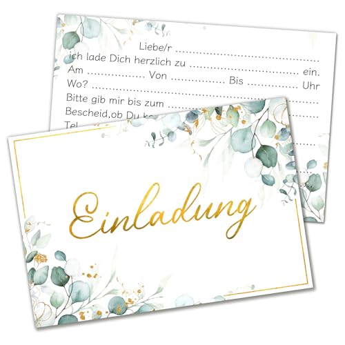 GluckGeschenk Einladungskarten Geburtstag, 12 x Einladungskarten Hochzeit, Hochzeitseinladungskarten mit Eukalyptus Design, Geburtstagseinladungen Mädchen Jungen Jugendweihe Karten Einladung Taufe