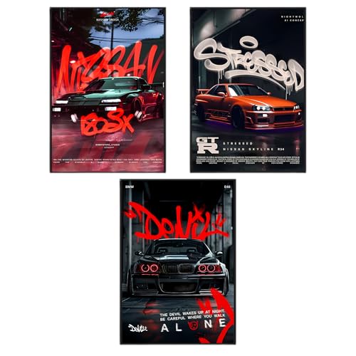 Image of Aniculture JDM Car Poster Bundle - BMW Beamer, Nissan GTR & 180SX A4 HD Wall Art, Vibrant Colors, 300 GSM Thick Cardstock | Modern Room, Bedroom & Office Decor
