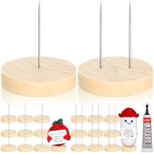 Threehoney 24 Pcs Crochet Doll Stand Wooden Knitted Display Single Double Steel Needle Doll Holder Felting Animal Toy Wooden Base Support Action Figure Stand1.77 Inch