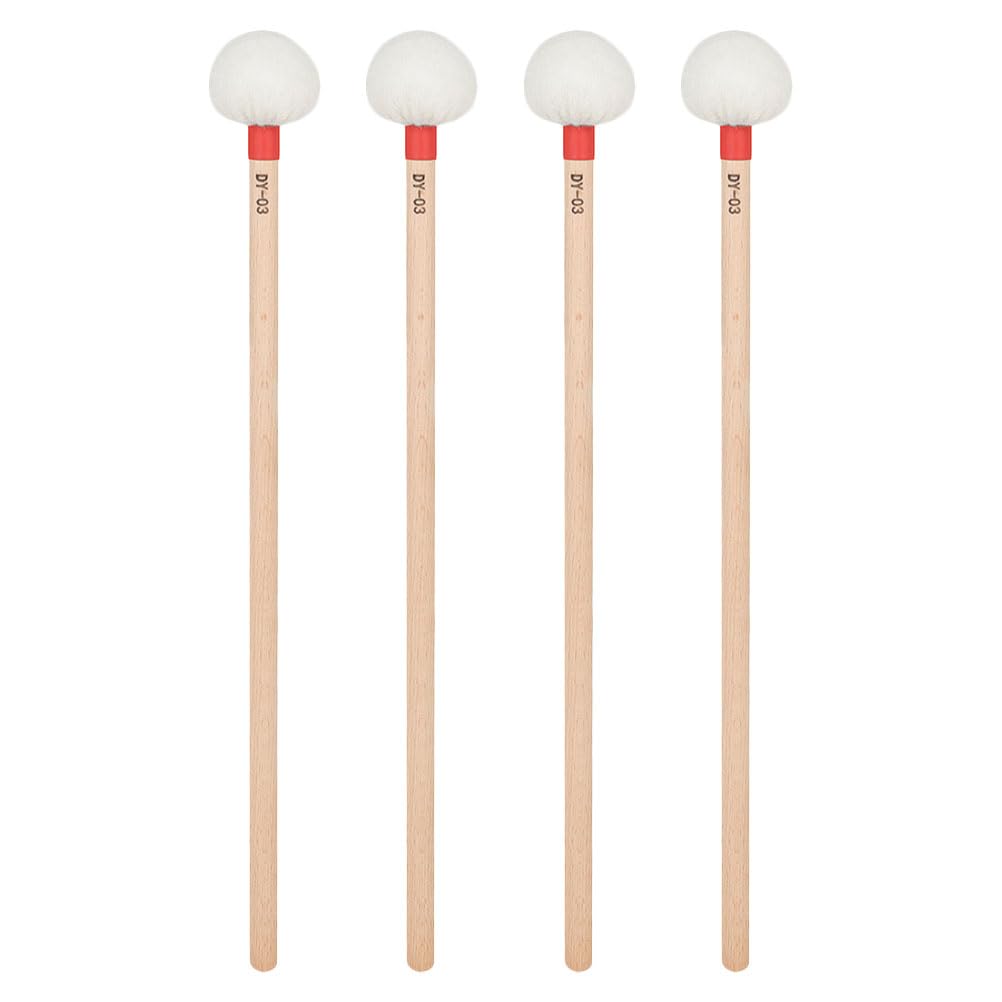 minkissy 4 Pièces Baguettes de Timbales Bois Rouge Maillets Percussion Tête Feutre Blanche Bâtonnets pour Orchestre et Studio Contrôle Précis et Pur