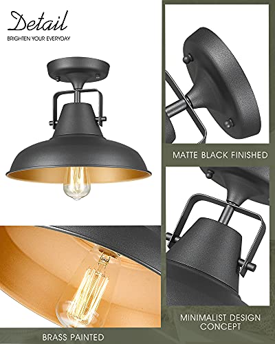 Image of 1-Light Semi Flush Mount Light, Farmhouse Black Ceiling Light Fixture, Industrial Close to Ceiling Lighting for Bedroom Dining Kitchen Foyer Hallway Stairway Entryway, AD-2135-1SF