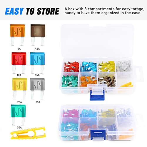 Nilight 120 PCS Mini ATM/APM Blade Fuse 5A/7.5A/10A/15A/20A/25A/30A AMP Assorted Set with 10 Pack 14AWG ATC/ATO Inline Fuse Holder by Nilight - Image 7