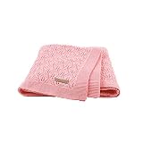 Surwin Manta de Punto para Bebé Recién Nacido, Suave y Cálida Algodón Punto de Crochet Cobija Toalla de Cama Niños Niñas Swaddle para Bebe Cuna, Cochecito (80x100cm,Rosado)