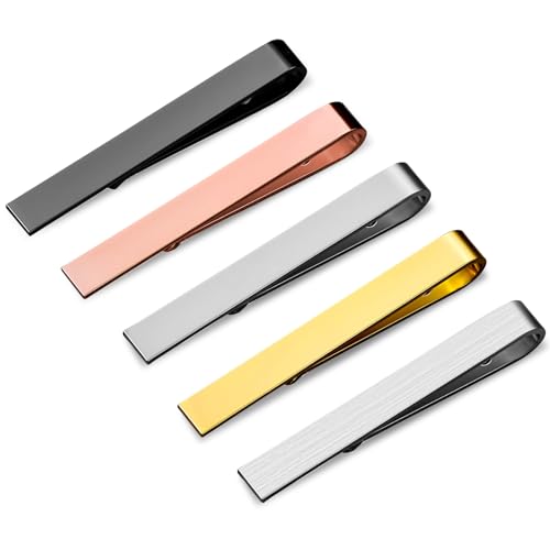 5 Pack Men's Tie Clip for Skinny Ties 1.89 Inch Clips for Men-Skinny Tie Bar Set for Wedding...