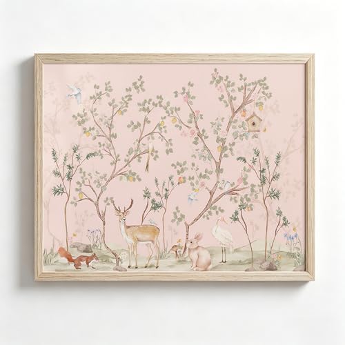 Pink Nursery Wall Art Vintage Chinoiserie Poster Baby Girl Room C...