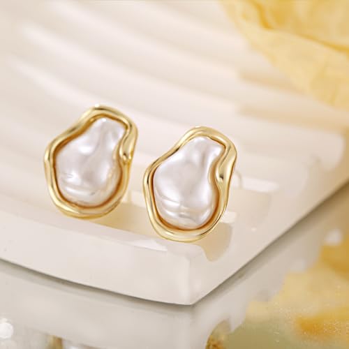 Gold Baroque Pearl Earrings Irregular Pearl Earrings Hypoallergenic for Women Jewelry3
