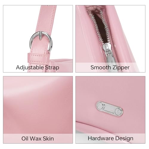 Image of Pink Leather Shoulder Purse For Women: Crossbody Bags Small Handbags - Classic Everyday Tote Cute and Comfortable for Office and Shopping