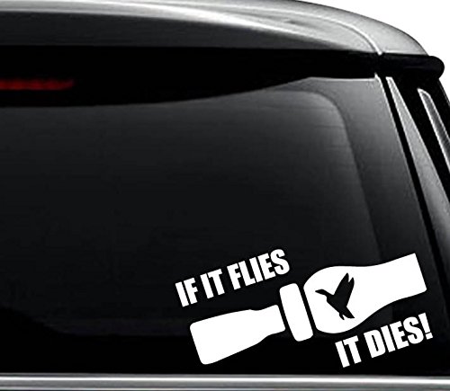 If It Flies It Dies Duck Call Hunting Decal Sticker For Use On Laptop, Helmet, Car, Truck, Motorcycle, Windows, Bumper, Wall, and Decor Size- [20 inch] / [50 cm] Wide / Color- Matte Black
