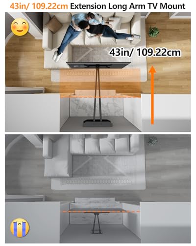 Rotating TV Wall Mount 180° Landscape to Vertical, Heavy Duty Long Arm TV Wall Mount with 43 inch Extension Full Motion for 42 to 77,80,85,86,90 inch Screen 132 lbs, Max VESA 600x400mm,16-24" Wall — view 4