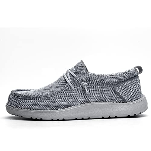 Men's Slip-On Canvas Wide- D To 3E Loafer Shoes Casual Lightweight Comfortable Stretch With Arch Support Insole Light Grey 13 #TOP3