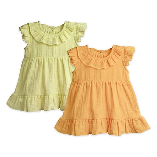 Image of Kidbea Organic Cotton Girl's Frock Ruffle Sleeve Regular Fit Casual Dress