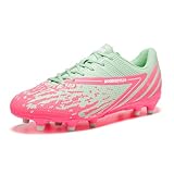 HORRSEYLLO Soccer Cleats for Men and Women Professional Football Training Shoes Outdoor Durable Firm Ground Lightweight Adult Rugby Boots, Aqua/Pink, 9.5 Women/8 Men