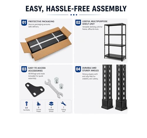 Image of Heavy Duty Metal Storage Rack | Multipurpose Steel Shelving Unit for Home, Kitchen, Pantry, Garage, Office & Store Room | Powder Coated Rust Resistant Organizer Rack bin stoarge stoarge